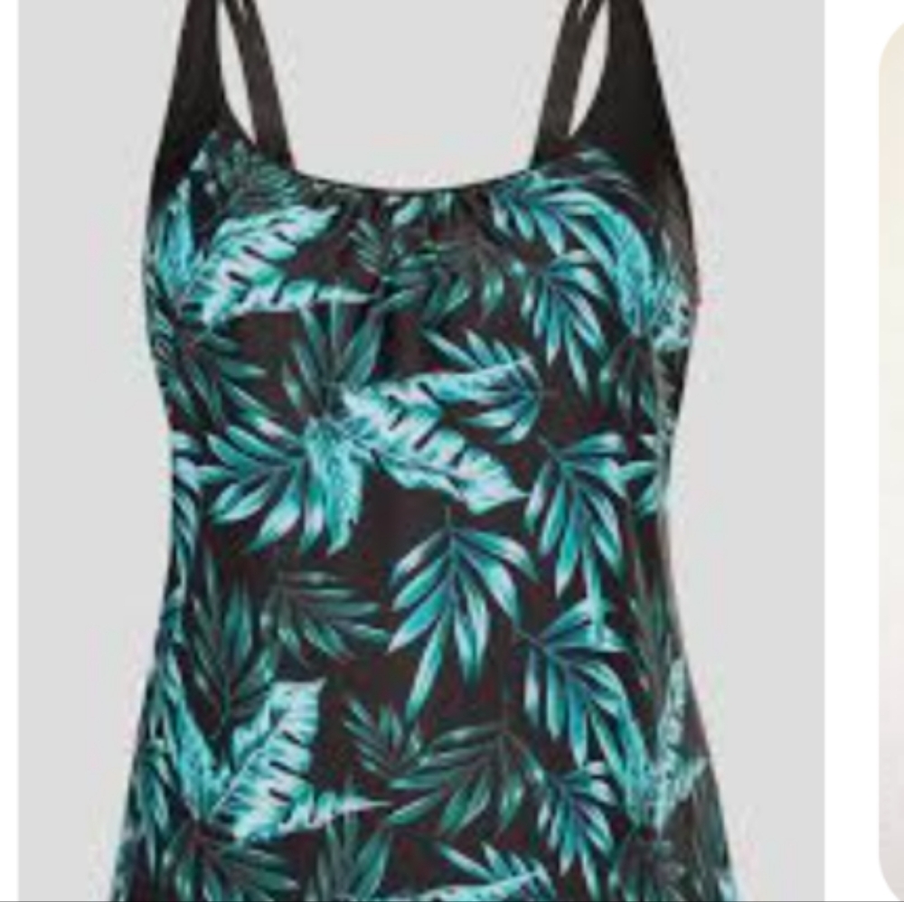 NWT Hanna Nikole Women's Blue Leaf Print Tankini Set - Picture 2 of 5